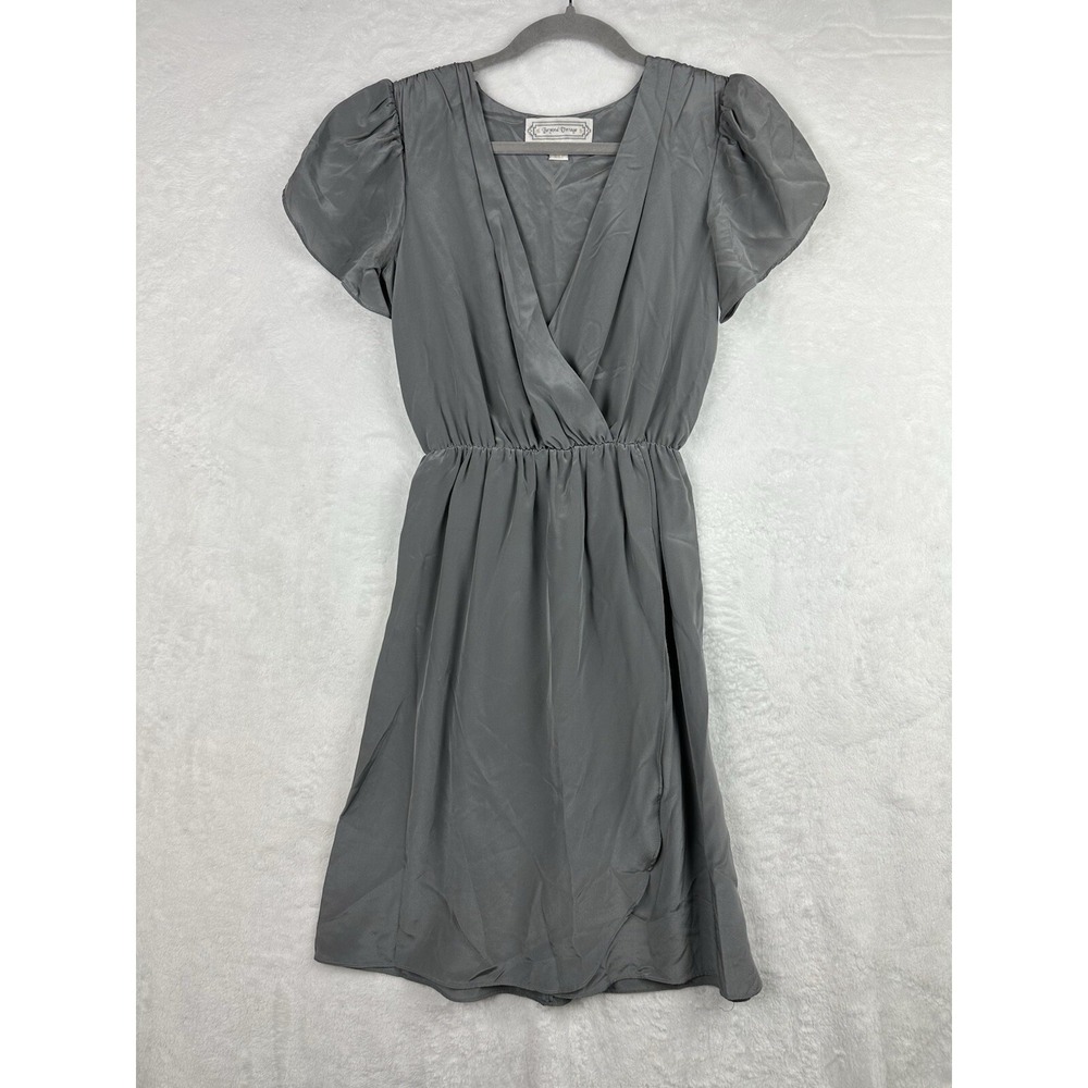 Beyond Vintage Women Gray Silk Short Sleeve Dress XS EUC